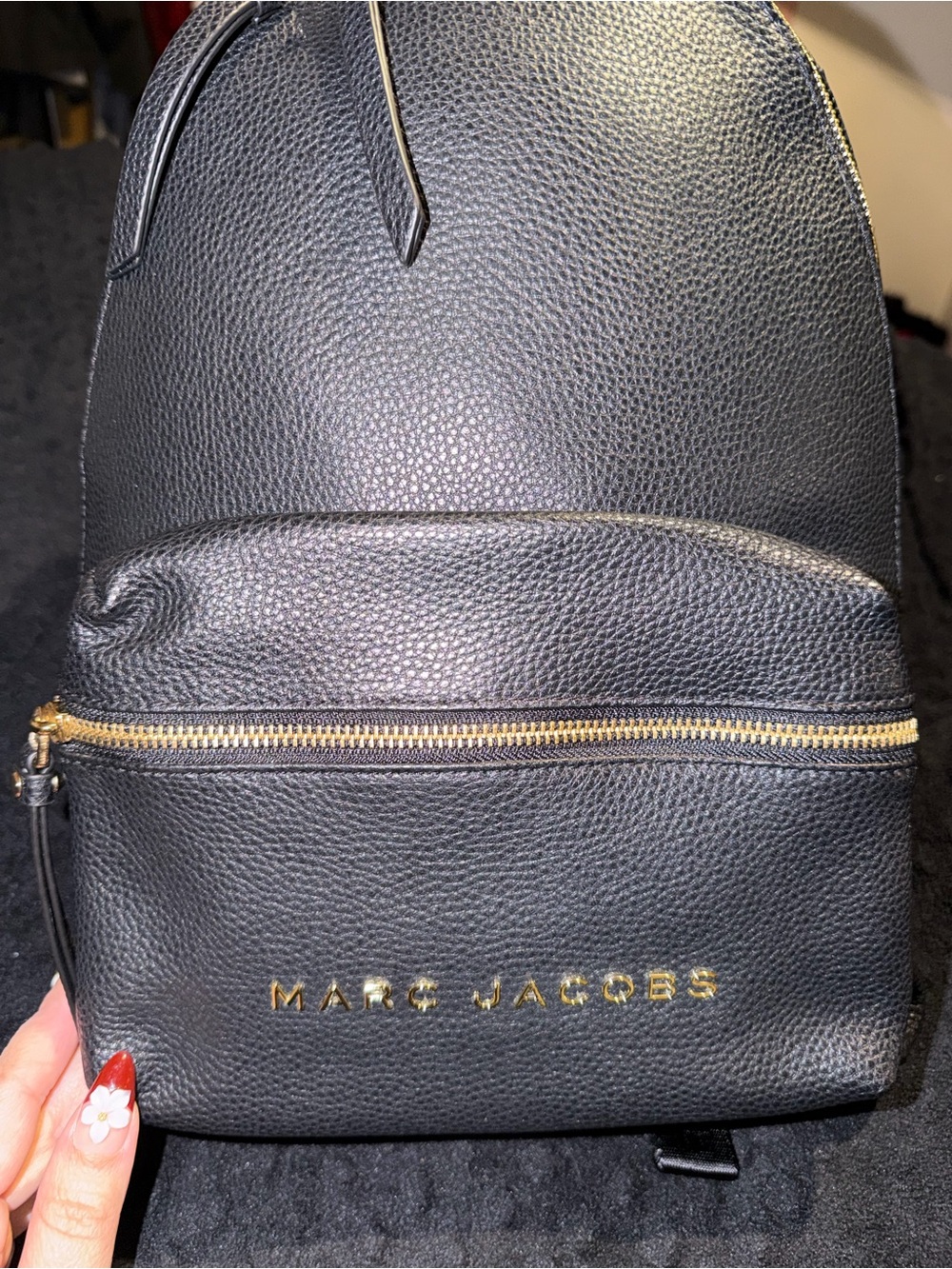 Marc Jacobs Black Pebbled Leather Mini Backpack with Gold Hardware